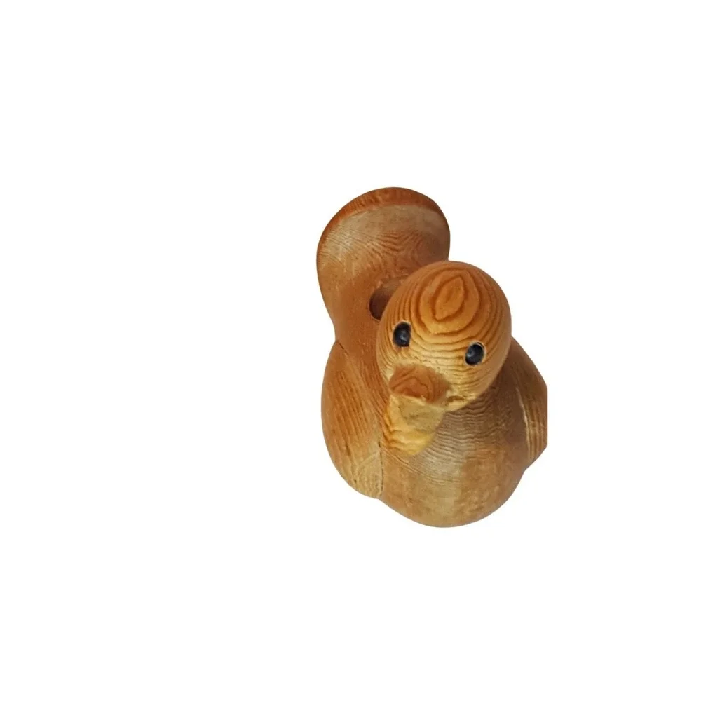 Vintage 80s Wood Duck Toothpick Holder Hand Carved Brown 2x3